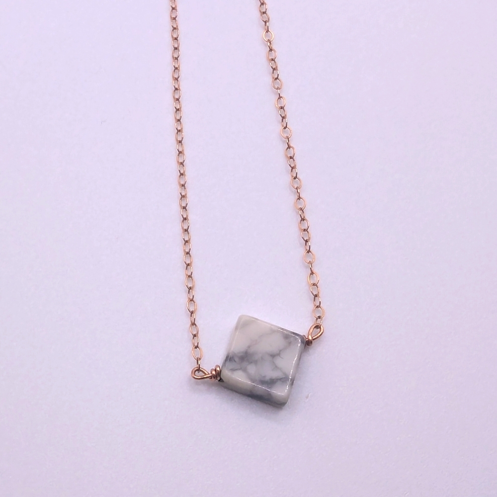 Minimalist marble square necklace with rose gold chain